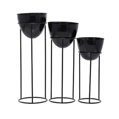 36" 3pc Contemporary Metal Planter Pots Black - CosmoLiving by Cosmopolitan