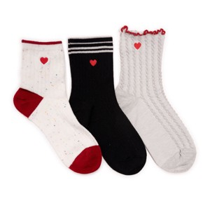 Muk Luks Women's 3 Pack Texture Embroidery Crew Sock - 1 of 4