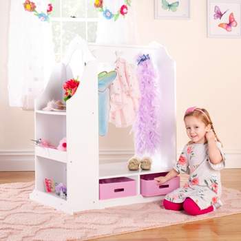 Guidecraft Kids' Dress Up Vanity- White: Children's Closet Organizer, Dress Up Armoire and Clothes Rack with Mirrors and Storage Bins