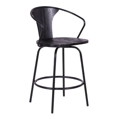 30" Payton Industrial Swivel Wood and Metal Barstool Black - Armen Living