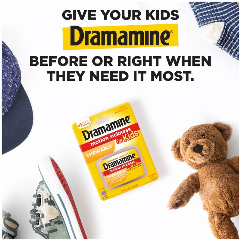 Dramamine Kids Chewable Motion Sickness Relief Tablets for Nausea, Dizziness &#38; Vomiting - Grape -&#160; 8ct, 5 of 10