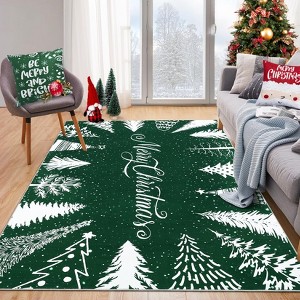 Christmas Living Room Rug, Washable Low Pile Non Slip Area Rug, Soft Tree Decorative Carpet for Bedroom, Dining, Holiday Home Decor - 1 of 4