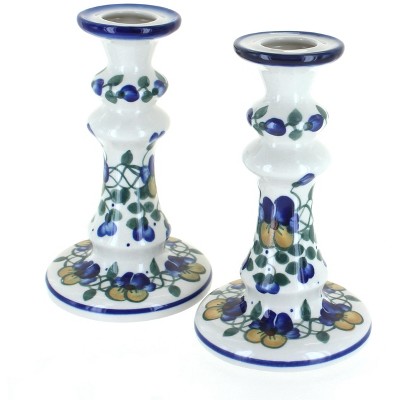 Blue Rose Polish Pottery 22C-WR Unikat Candlestick Pair