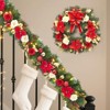 Christmas Wreath for Front Door, 24 Inch Christmas Door Wreath with 20 LED Lights, Red Flowers, Ribbon Bow - 3 of 4