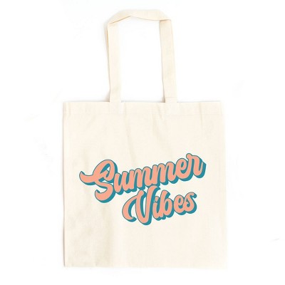 City Creek Prints Summer Vibes Colorful Cursive Canvas Tote Bag - 15x16 - Natural