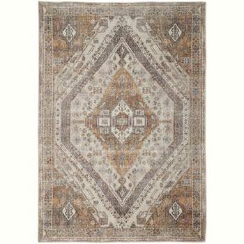 Feizy - Percy 39ANF  Bohemian & Eclectic Medallion, Ivory/Orange/Brown Accent Rug