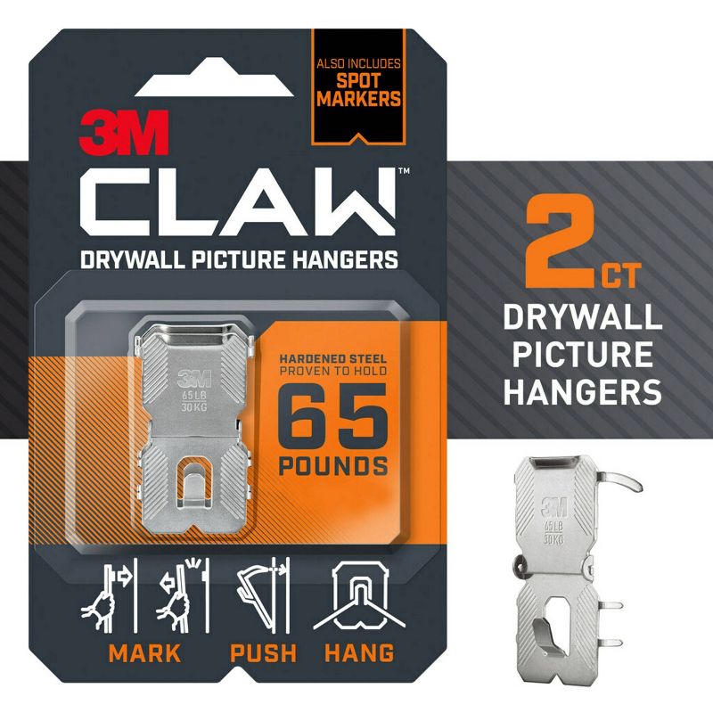 3M Claw 65lbs Drywall Picture Hangers with Spot Markers, 3 of 14
