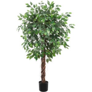 Acekool Artificial Ficus Tree 4/5/6 FT Tall with Natural Wood Trunks, Adjustable Branches, and Stable Pot for Indoor & Outdoor Decor - 1 of 4