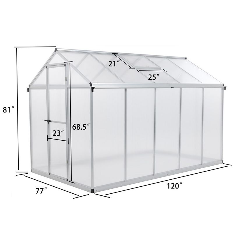 Aoodor Walk-In Greenhouse Polycarbonate Panel Hobby Greenhouses With Aluminum Frame Heavy Duty, 5 of 8