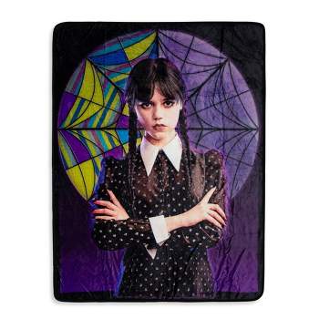 Silver Buffalo Addams Family Wednesday Signature Pose Raschel Throw Blanket | 45 x 60 Inches
