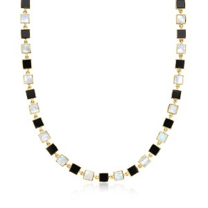 Ross-Simons Bezel-Set Onyx and Mother-Of-Pearl Station Necklace in 18kt Gold Over Sterling Size 18 - 1 of 3