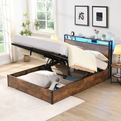 Streamdale Full Size Lift-up Storage Bed Frame with Headboard and Charging Station