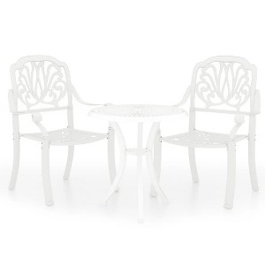 vidaXL Bistro Set Patio Table and Chairs Outdoor Garden 3 Piece Cast Aluminum - White - 1 of 4