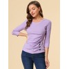 INSPIRE CHIC Women's V Neck 3/4 Sleeves Solid Knitted Buttons Decor Ruched Blouse - 3 of 4