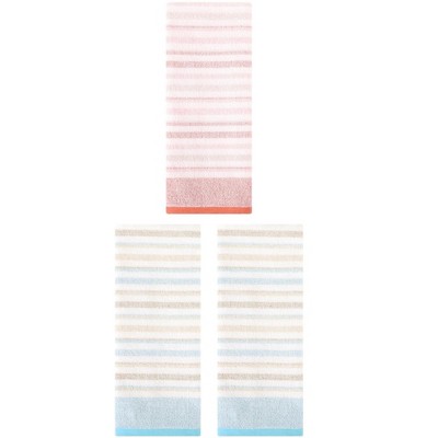 REGALWOVEN 3 Pack Striped Pattern Cotton Bathroom Decorative Hand Towels for Face Hair 13" x 27"