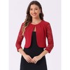 INSPIRE CHIC Women's Work Floral 3/4 Lace Trim Sleeves Open Front Bolero Shrug - 3 of 4