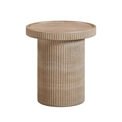 White Ribbed Concrete Round Side Table 17.8" x 19.8"