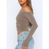 Coolmee Women's Casual Long Sleeve Boat Neck Off Shoulder Slim Fit Crop Top Going Out Blouses Tight Shirts - 2 of 4