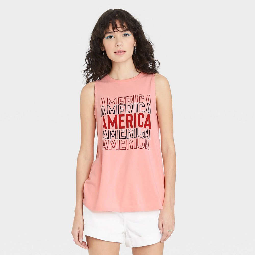 Women's America Graphic Tank Top - Coral Pink M