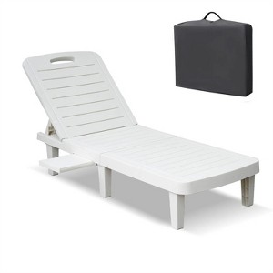 74.4" Outdoor Chaise Lounge Patio Pool Lounge Chairs with 4 Level Adjustable Backrest, White/Blue - 1 of 3