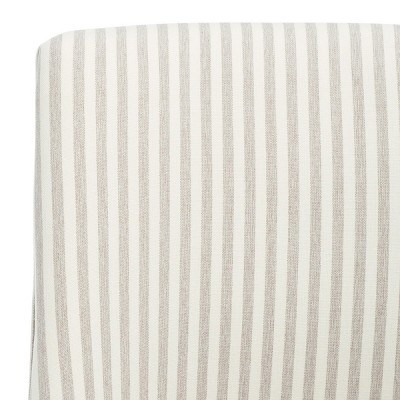 Beige Stripe Armless Swivel Desk Chair with Wooden Base