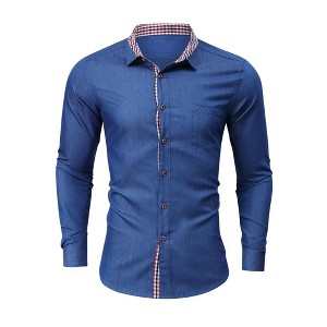 Coolmee Men's Long Sleeve Casual Button Down Shirts Untucked Shirts Plaid Collar Vintage Denim Shirt - 1 of 4