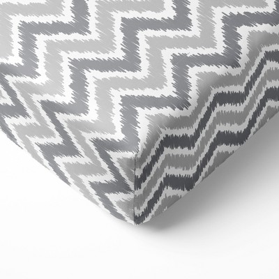 Bacati - Chevron Ikat Gray Steel 100 percent Cotton Universal Baby US Standard Crib or Toddler Bed Fitted Sheet