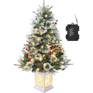 4.5-FT Tall Christmas Tree with 150 LED Lights, Two-Color switchable Lights, with Snowflake Berries, Perfect Christmas Decoration for Home & Office - 1 of 4