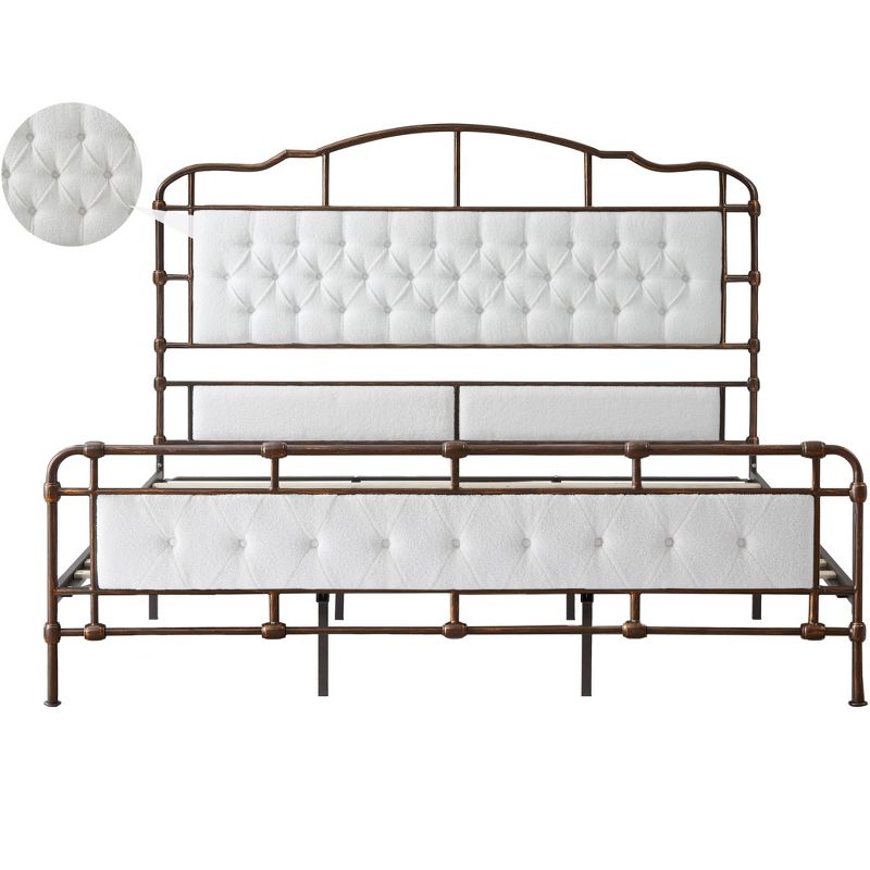 King/Queen Size Metal Platform Bed with Upholstered Headboard and Tail-ModernLuxe, 3 of 8