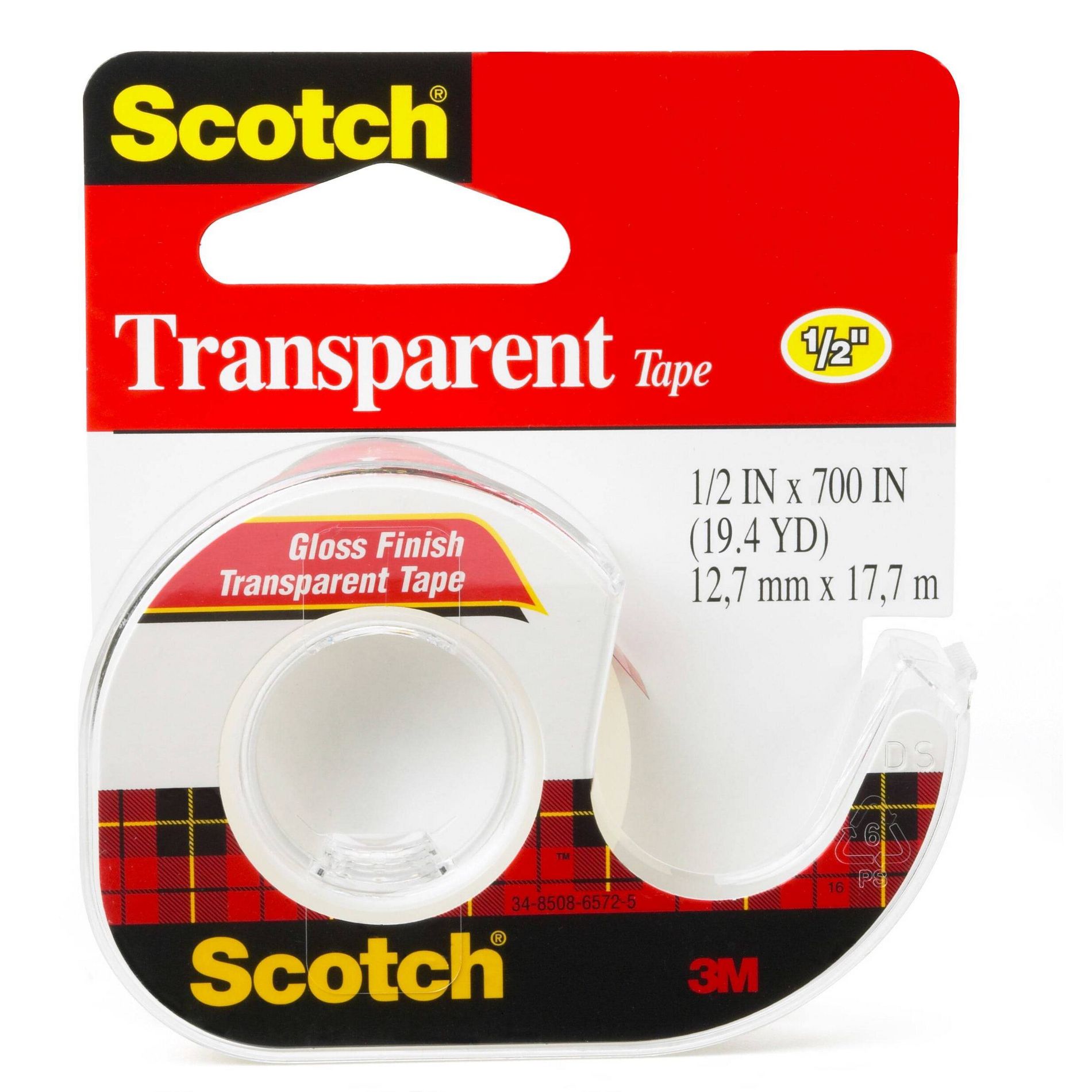 Scotch Transparent Tape Gloss Finish 1/2 in x 700'