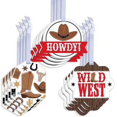 Big Dot of Happiness Western Hoedown - Assorted Hanging Wild West Cowboy Party Favor Tags - Gift Tag Toppers - Set of 12