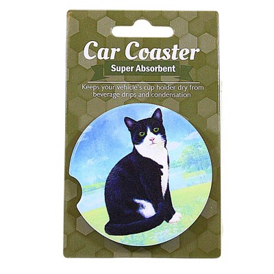 E & S Imports 2.5 Inch Sitting Black Cat Car Coaster Super Absorbent Coasters