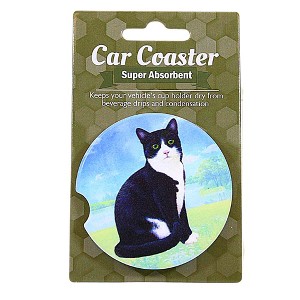 E & S Imports 2.5 Inch Sitting Black Cat Car Coaster Super Absorbent Coasters - 1 of 3