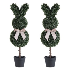poetree 3ft Artificial Bunny Shaped Boxwood Topiary Trees Faux Boxwood Topiaries Plant Set of 2 - 1 of 4