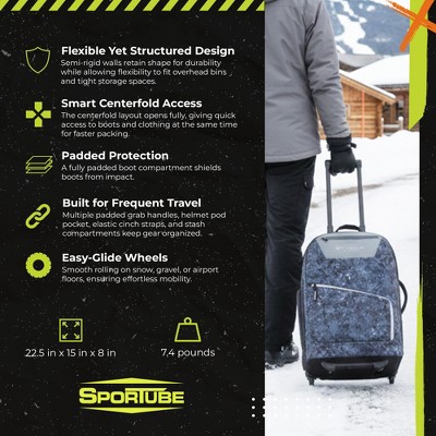 Sportube Cabin Cruiser Wheeled Carry-On Boot Bag Travel Gear, Graphite Topo — фото 4