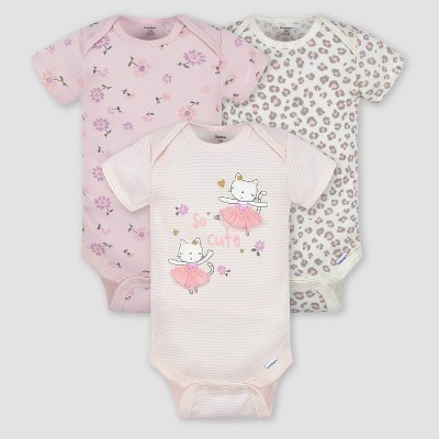 Gerber Baby Girls' 3pk Ballerina Short Sleeve Onesies - White/Pink Newborn