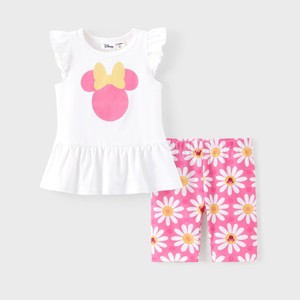 PATPAT Disney Mickey Mouse & Friends Minnie Toddler Girl Outfit Ruffle Sleeve T-Shirt  and Striped Leggings Girls Clothing Sets - 1 of 4