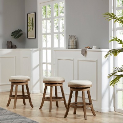 24" Driftwood Backless Swivel Counter Stool with Linen Seat