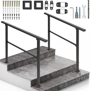 Outdoor Handrail, 4 Step Iron Stair Handrail with Installation Kit, Weather-Resistant Hand Rails for Indoor and Outdoor Use, Concrete Steps, Seniors - 1 of 4
