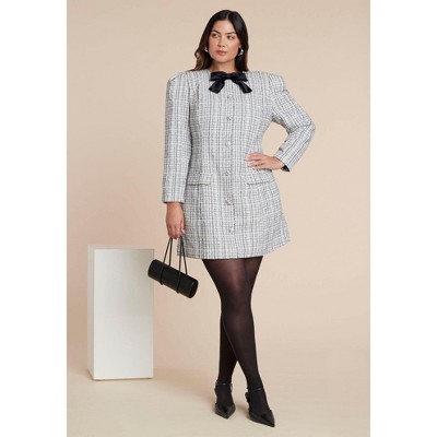 ELOQUII Tweed Mini Dress With Bow