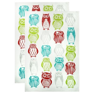 2pk Owls Kitchen Towels - MU Kitchen: Cotton Hand Towels, Machine Washable, Animal Print - 1 of 3