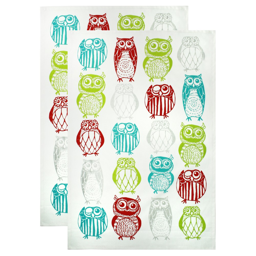 2pk Owls Kitchen Towels - MU Kitchen: Cotton Hand Towels, Machine Washable, Animal Print
