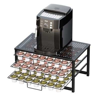 Simple Trending 3 Tier Coffee Pod Holder Rack for K Cup, 105 Pod Pack Capacity Rack, Metal, Black