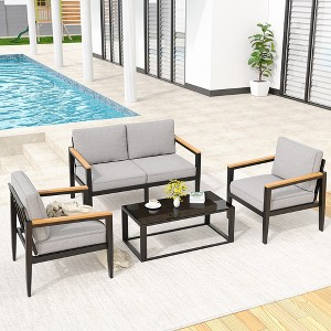 Whizmax Courtyard Patio Furniture Set, 4-Piece Outdoor Patio Set with Sofa, Removable & Washable Deep Seating Cushion,Tempered Glass Table - 1 of 4