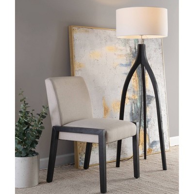 Carmen Beige Fabric and Black Wood Velvet Dining Chairs - Set of 2