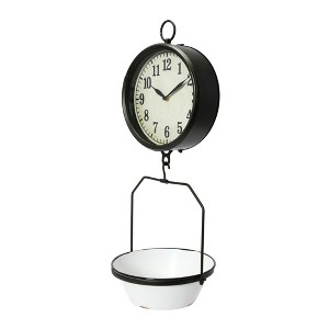 Storied Home Decorative Vintage Reproduction Enameled Scale Wall Clock, White and Black - 1 of 4
