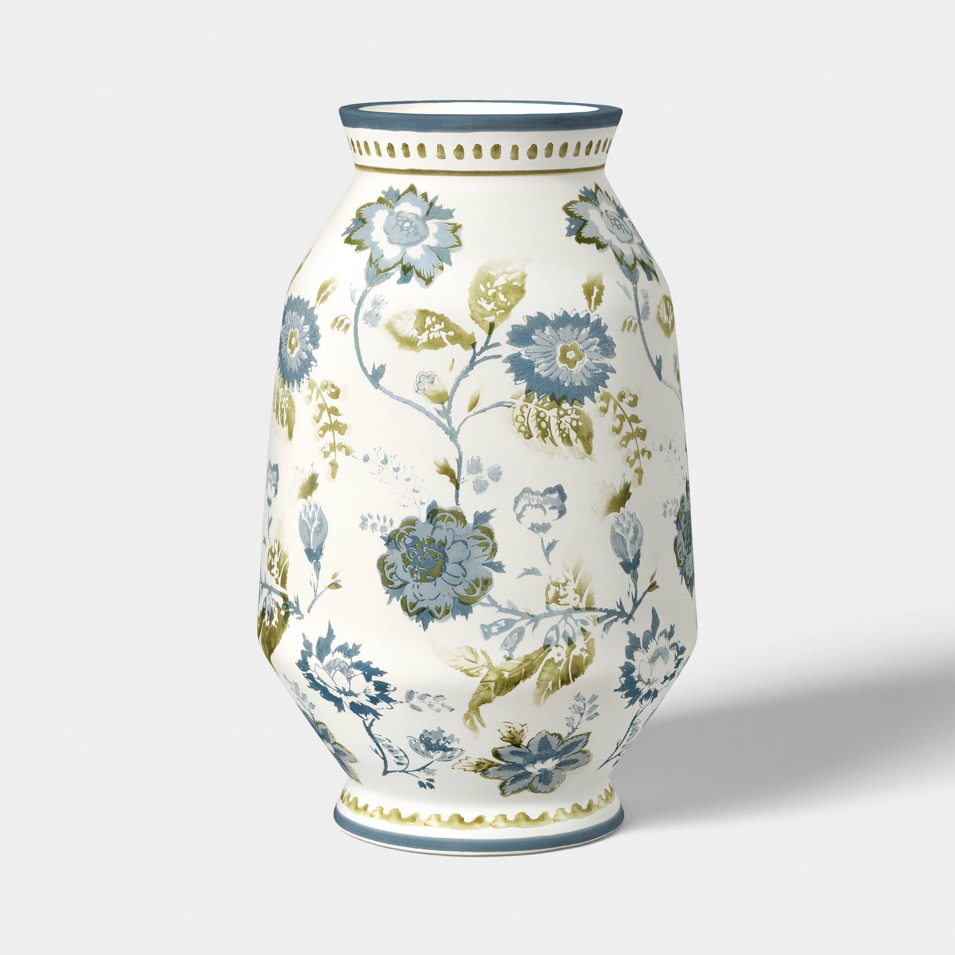 Tall Floral Painted Ceramic Vase Blue/Green - Threshold™