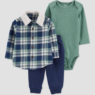 Carters Baby Boys Plaid Shirt Baby - Orange/Blue 24 Months 