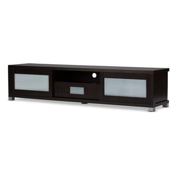 Gerhardine Wood Cabinet with 2 Sliding Doors and Drawer TV Stand for TVs up to 85" Dark Brown - Baxton Studio