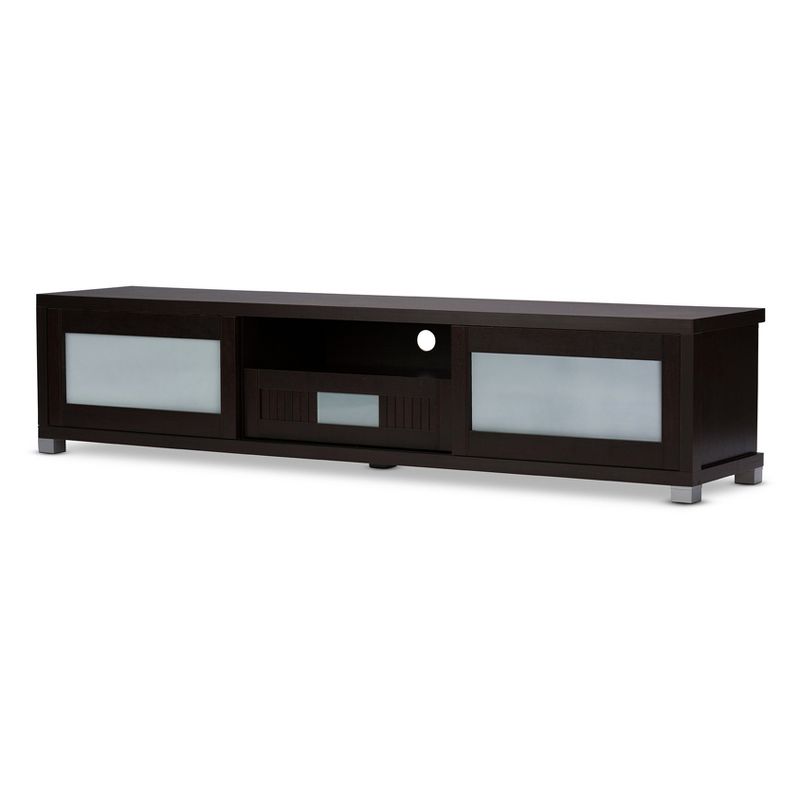 Gerhardine Wood Cabinet with 2 Sliding Doors and Drawer TV Stand for TVs up to 85&#34; Dark Brown - Baxton Studio, 1 of 7